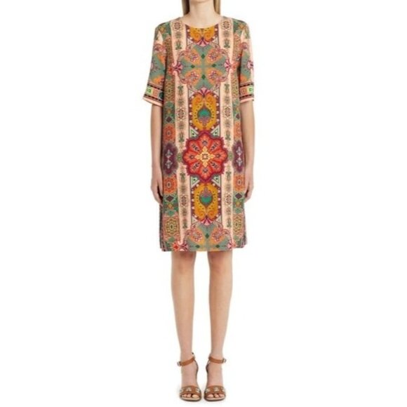 ETRO NWT Starman Paisley Print Jersey Tunic Dress Coral Pink Vintage - Picture 1 of 15